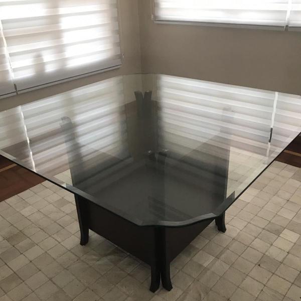 mesa vidro suporte madeira