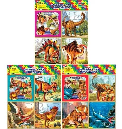 Dinossauros 3 Livrinhos Para Colorir + 9 Quebra-cabeças