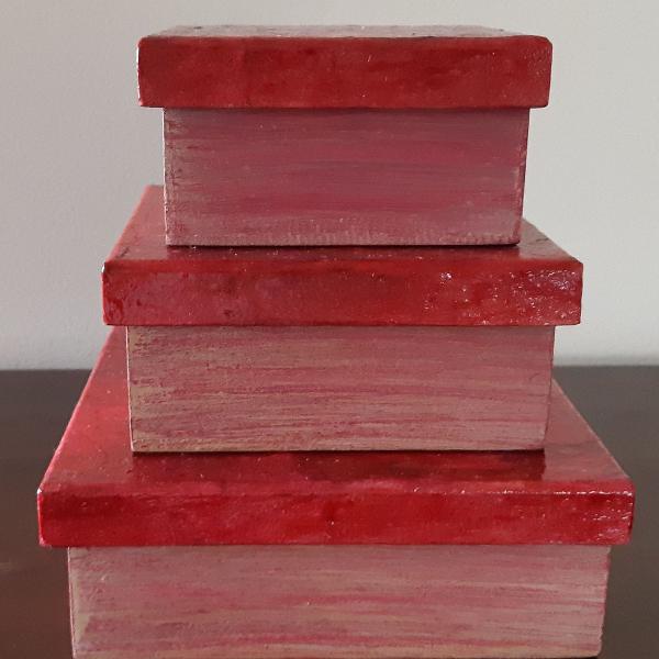 conj. 3 caixas quadrada multiuso - madeira - vermelho