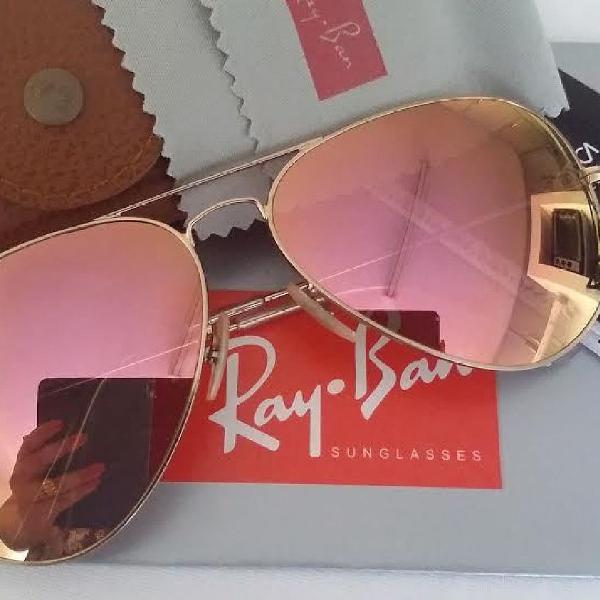 culos de sol Unissex Ray-Ban Aviador Dourado com rose