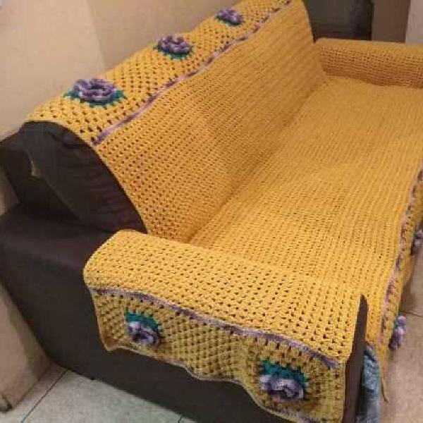 jogo de capa de sofá de crochê