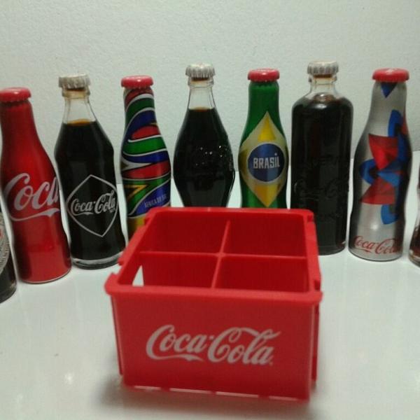 kit 9 mini garrafas coca cola miniaturas de coleção