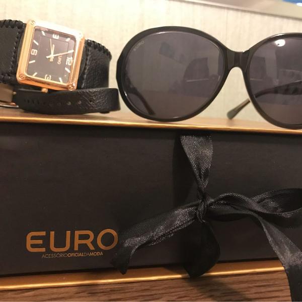 kit relógio euro com óculos