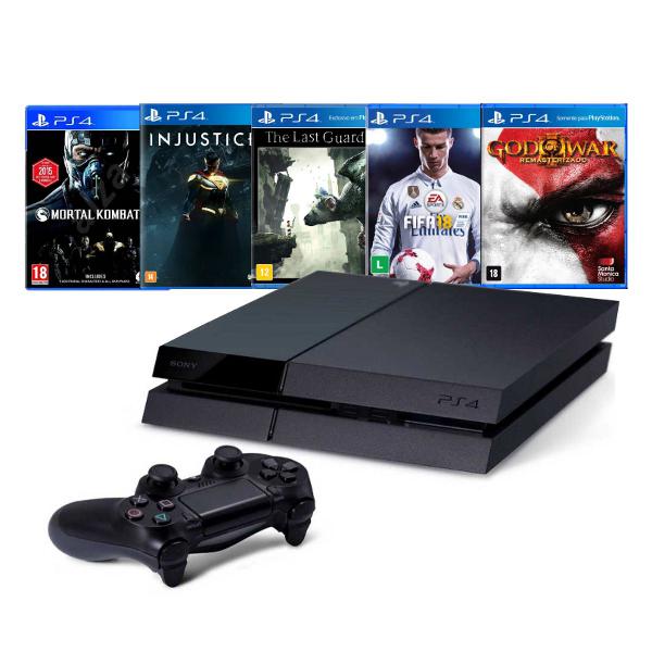 playstation 4 - 500 gb 1 controle sony com 5 jogos