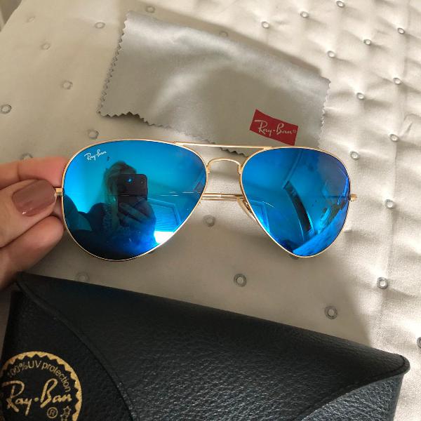 ray ban azul espelhado