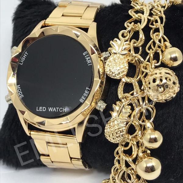 relógio feminino digital + pulseira + caixa super barato