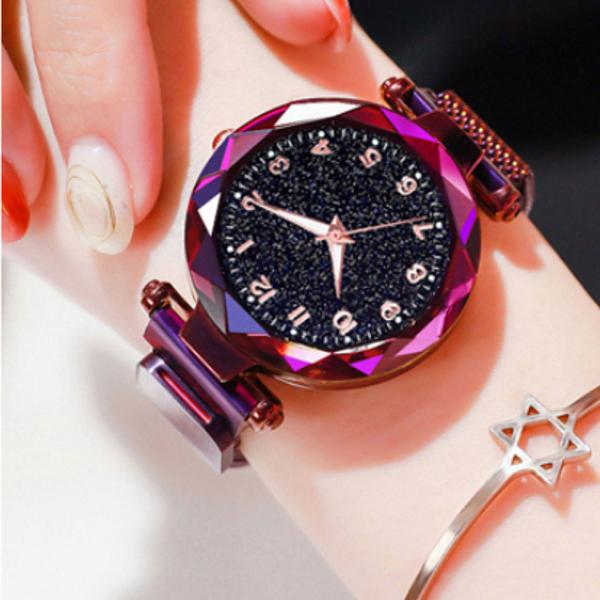 relógio feminino roxo de pulseira magnética