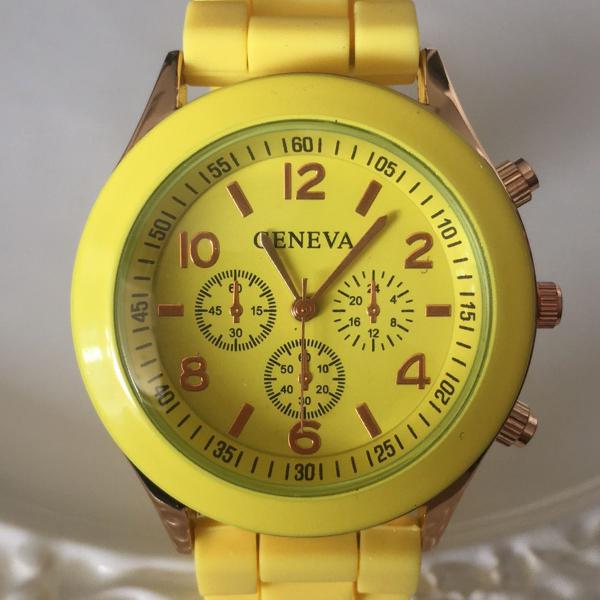 relógio silicone amarelo verão fashion