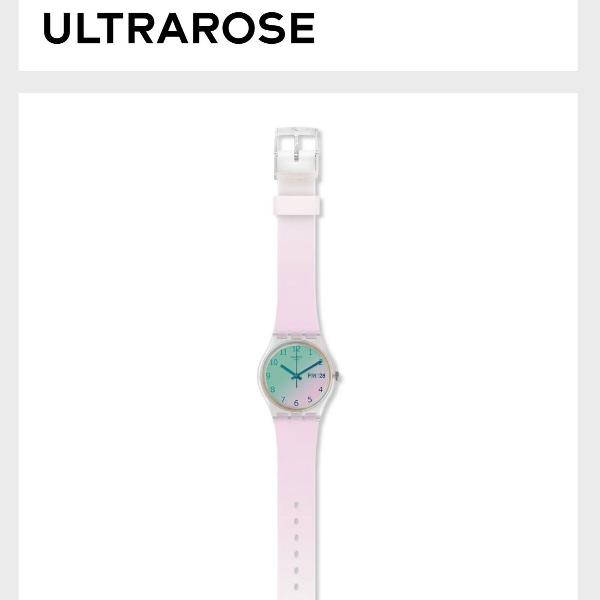 relógio swatch degradê rosa/branco