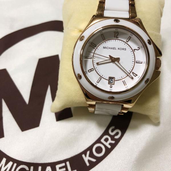 relogio michael kors branco e dourado