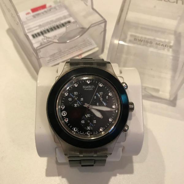 swatch original - relógio preto com cristais