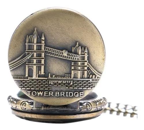 Mini Relógio De Bolso Bronze Vintage Tower Bridge Londres