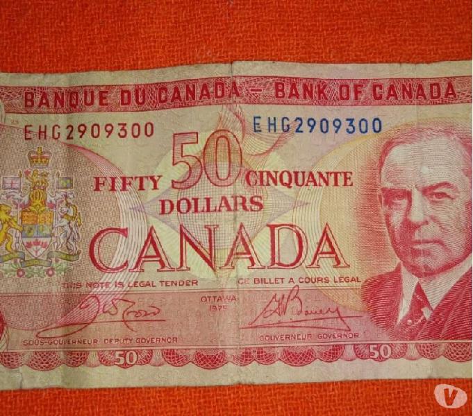 Rara Cédula de 50 Dolares Canadense anos 70 - mbc
