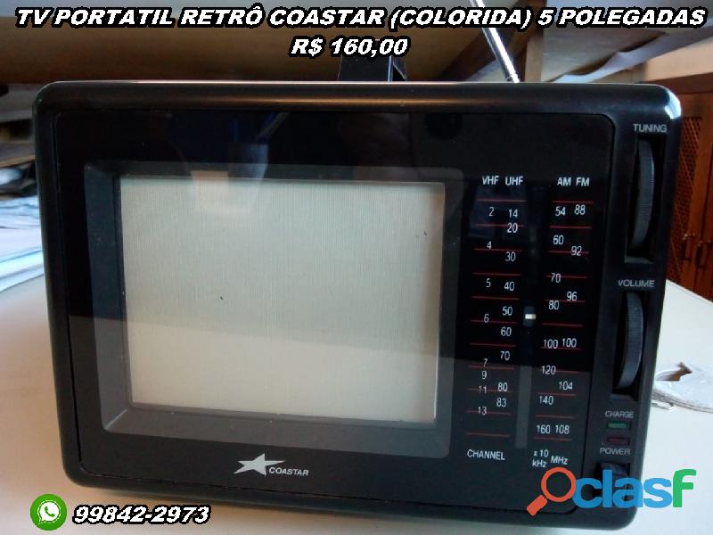 Tv portátil retrô coastar (colorida) 5 polegadas