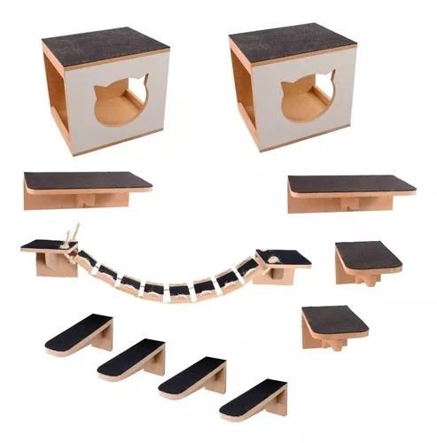 Kit Play Nicho 11 Pcs Gatos Prateleira,toca,escada,ponte Mdf