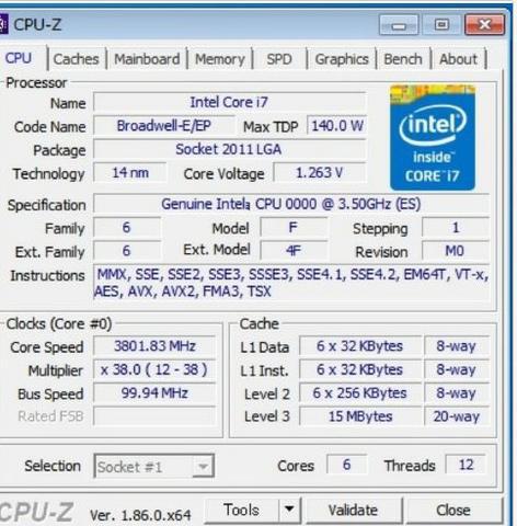 Intel Xeon E5-1650 v4 ES QK3M M0 3.5GHz 6C LGA2011-3 para