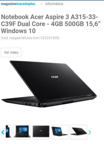 Notebook Acer Aspire 3 A315-33-C39F Dual Core - 4GB 500GB