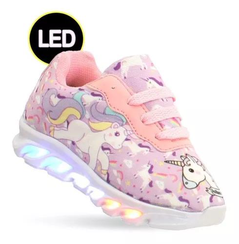 Tenis Luzes Led Unicornio Infantil F