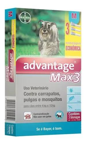 Combo Advantage Max3 Cães 4 A 10 Kg 3 Pipetas Bayer