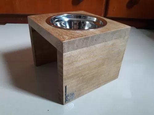 Comedouro Individual Madeira E Inox Para Pet - Gatos E Cães