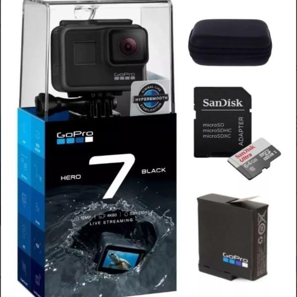 câmera digital gopro hero 7 black 4k+ cartão 64gb + case