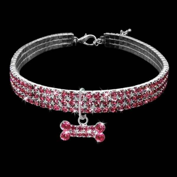 colar strass regulavel cachorro/gato luxo cor rosa tam m