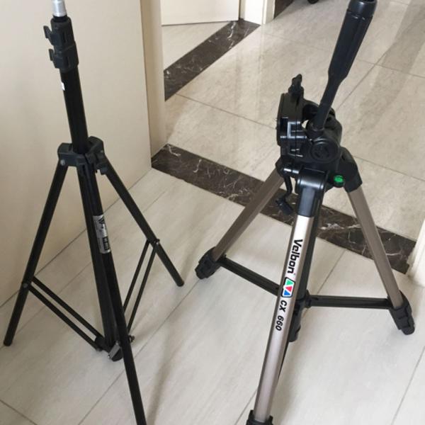 triplé velbon 660 e triplé para flash com bolsa transporte