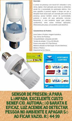 Bocal com sensor de presença, luminária solar com sensor