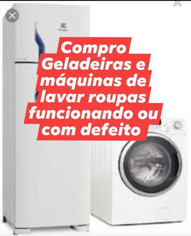 Geladeiras e máquinas de lavar roupas funcionando ou com