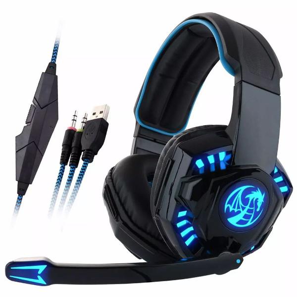 fone de ouvido headset gamer dragon cabo nylon p2 led azul