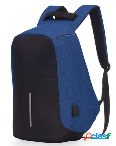 mochila anti furto azul personalizada