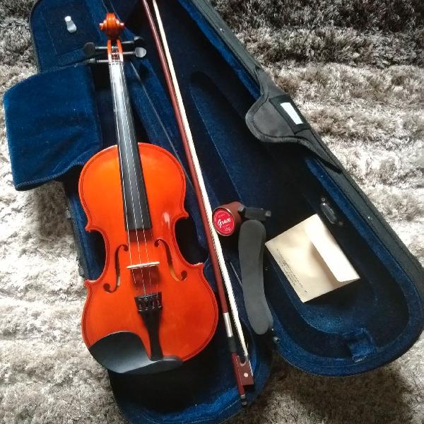 violino mavis mv1410 4/4 com arco, case, espaleira, breu, e