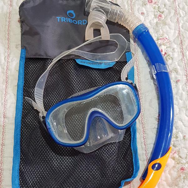 conjunto máscara e respirador snorkel tribord