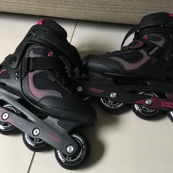patins preto e rosa feminino