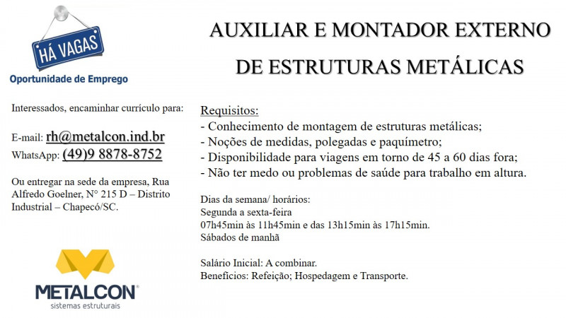 AUXILIAR E MONTADOR EXTERNO DE ESTRUTURAS METÁLICAS