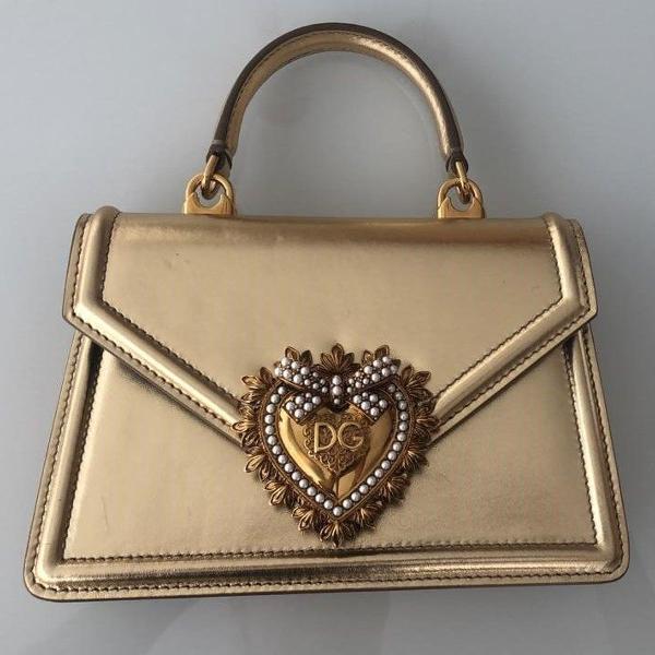 bolsa mini devotion dolce e gabbana couro nappa dourada