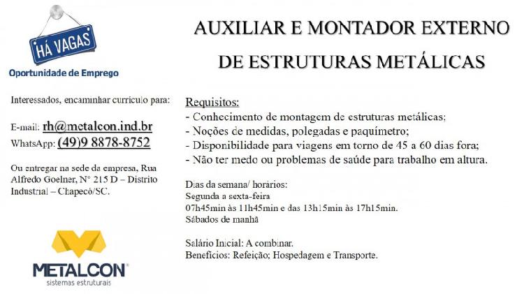 AUXILIAR E MONTADOR EXTERNO DE ESTRUTURAS METÁLICAS