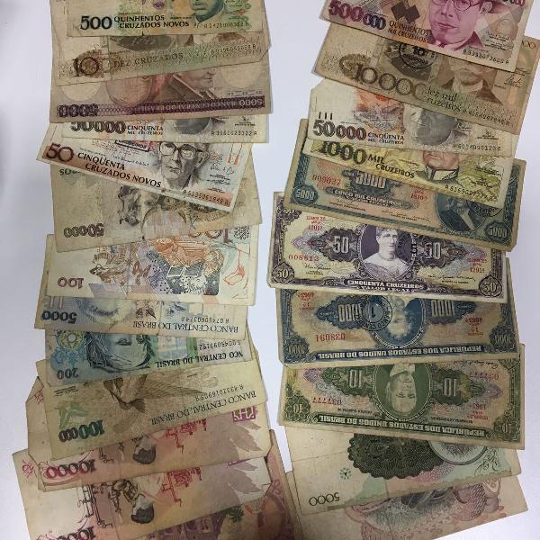 lote com 23 cédulas de dinheiro antigos
