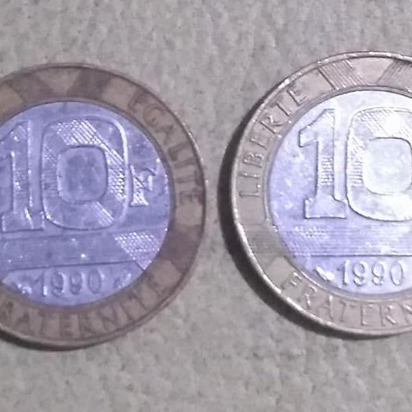 moeda - 2 unidades de dez francos - 1990 - bimetálica