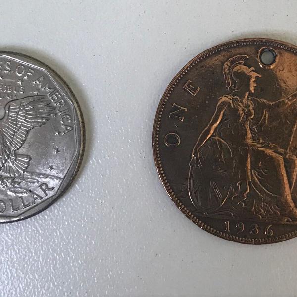 moedas antigas inglaterra (1936) e usa (1979)