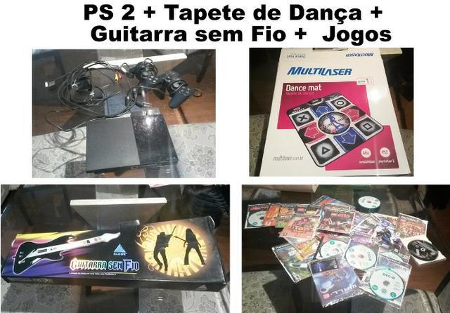 Playstation 2 + Tapete de Dança + Guitarra sem Fio + Jogos