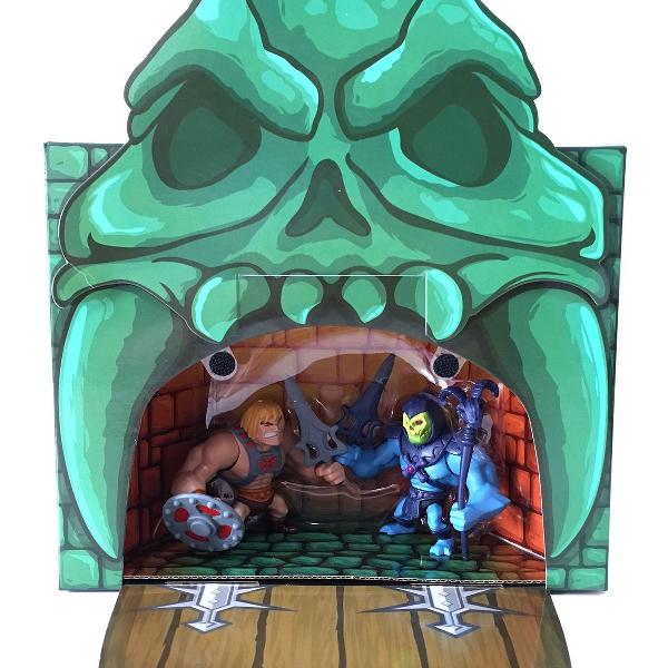 he-man e esqueleto mini bonecos caixa castelo de grayskull