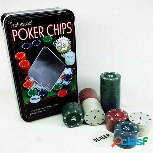 Kit Poker Profissional Super Luxo em lata com 100 fichas