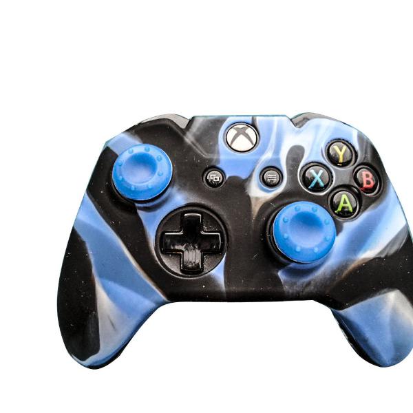 kit capa e grip controle xbox one preto com azul