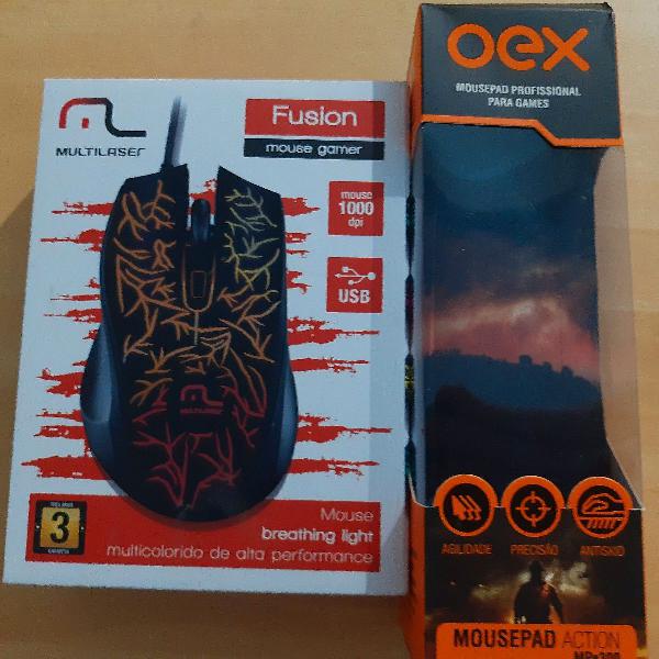 mouse gamer fusion multilaser e mousepad oex action game