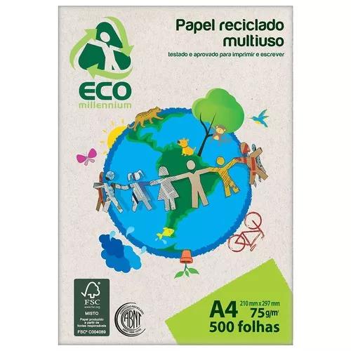 Papel Reciclado A4 75g Resma 500 Fls Eco Millennium Jandaia