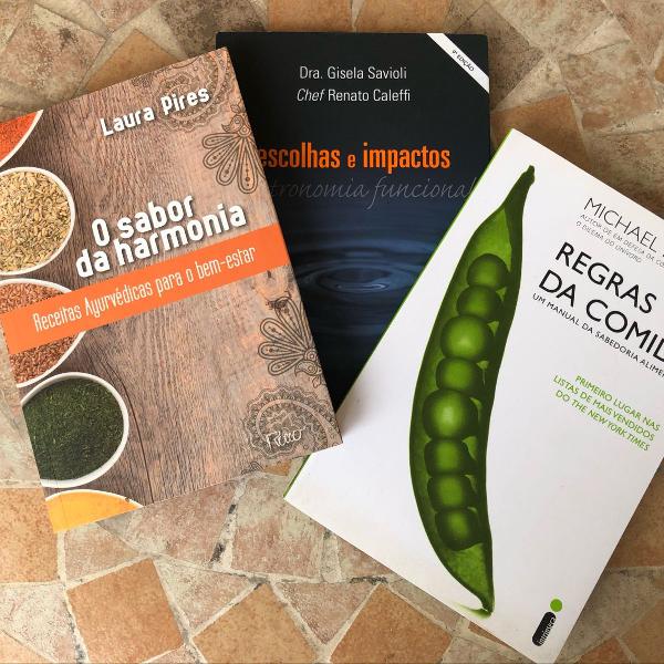 kit com 3 livros sobre alimentação saudável