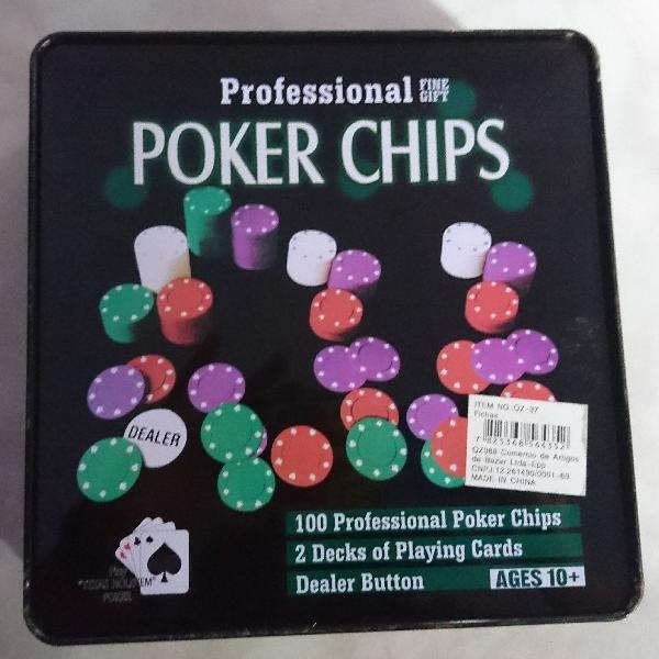 Poker Chips KIT DE POKER COM 100 FICHAS, 2 BARALHOS E 1