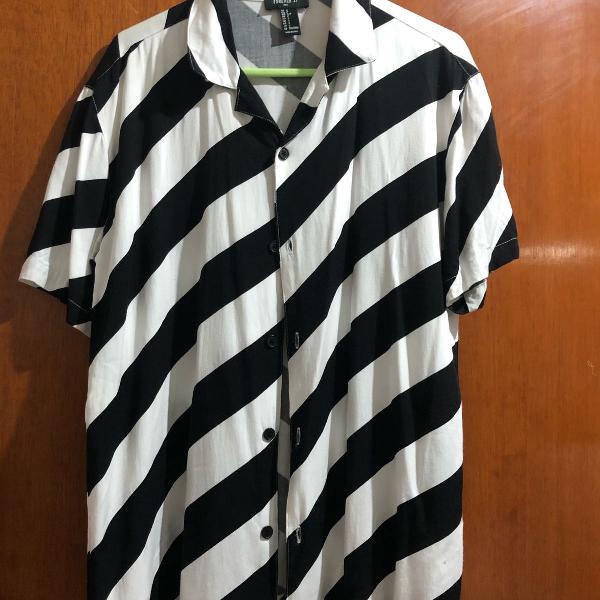 camisa viscose masculina preta e branca importada