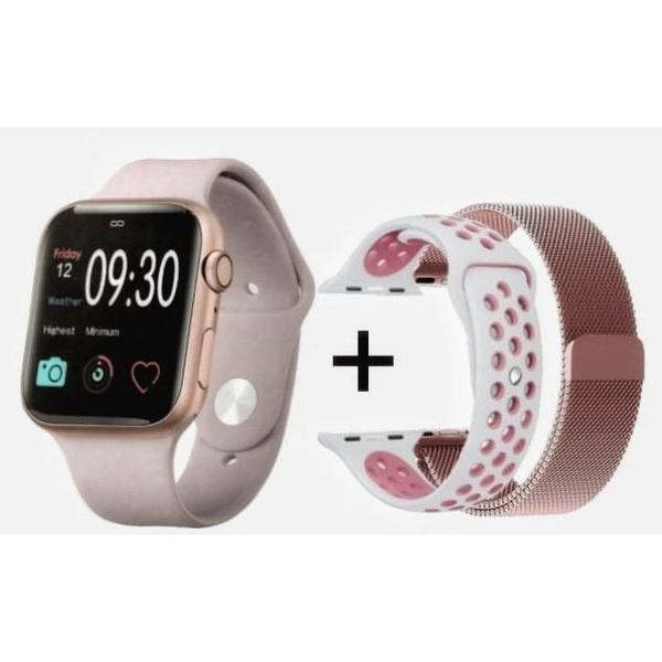 relógio smartwatch iwo 10 gps rose com 3 pulseiras inclusas
